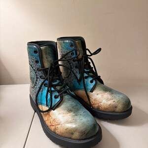 Combat Boots Women Size 8 Yes We Vibe Blue Ocean Marble Vegan Leather